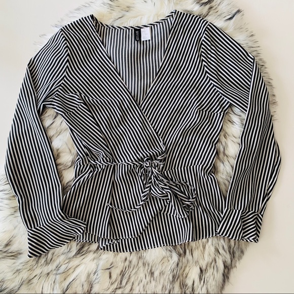 Black and White Striped Crossbody Blouse - Picture 1 of 3